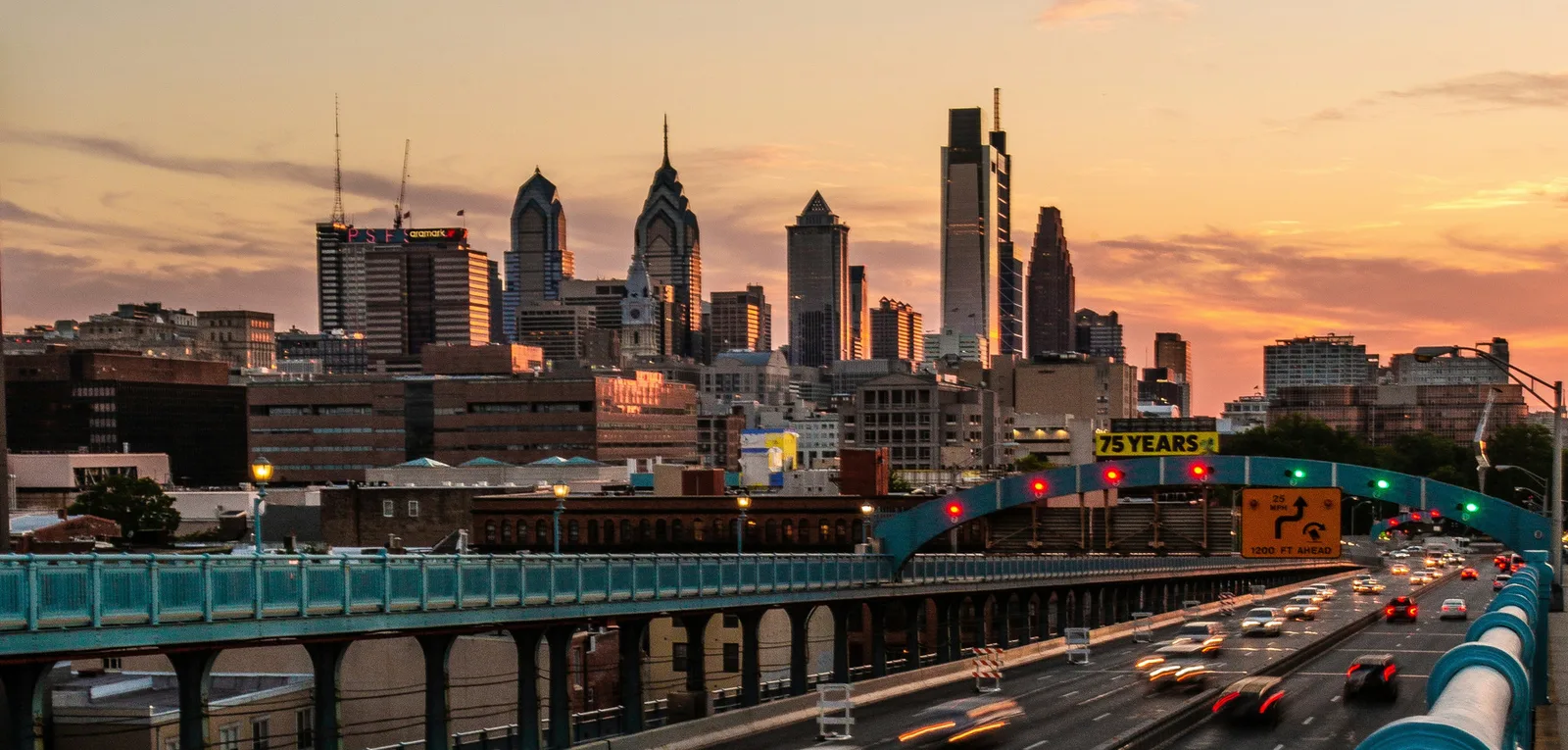 Philadelphia skyline seen from the South Jersey region
