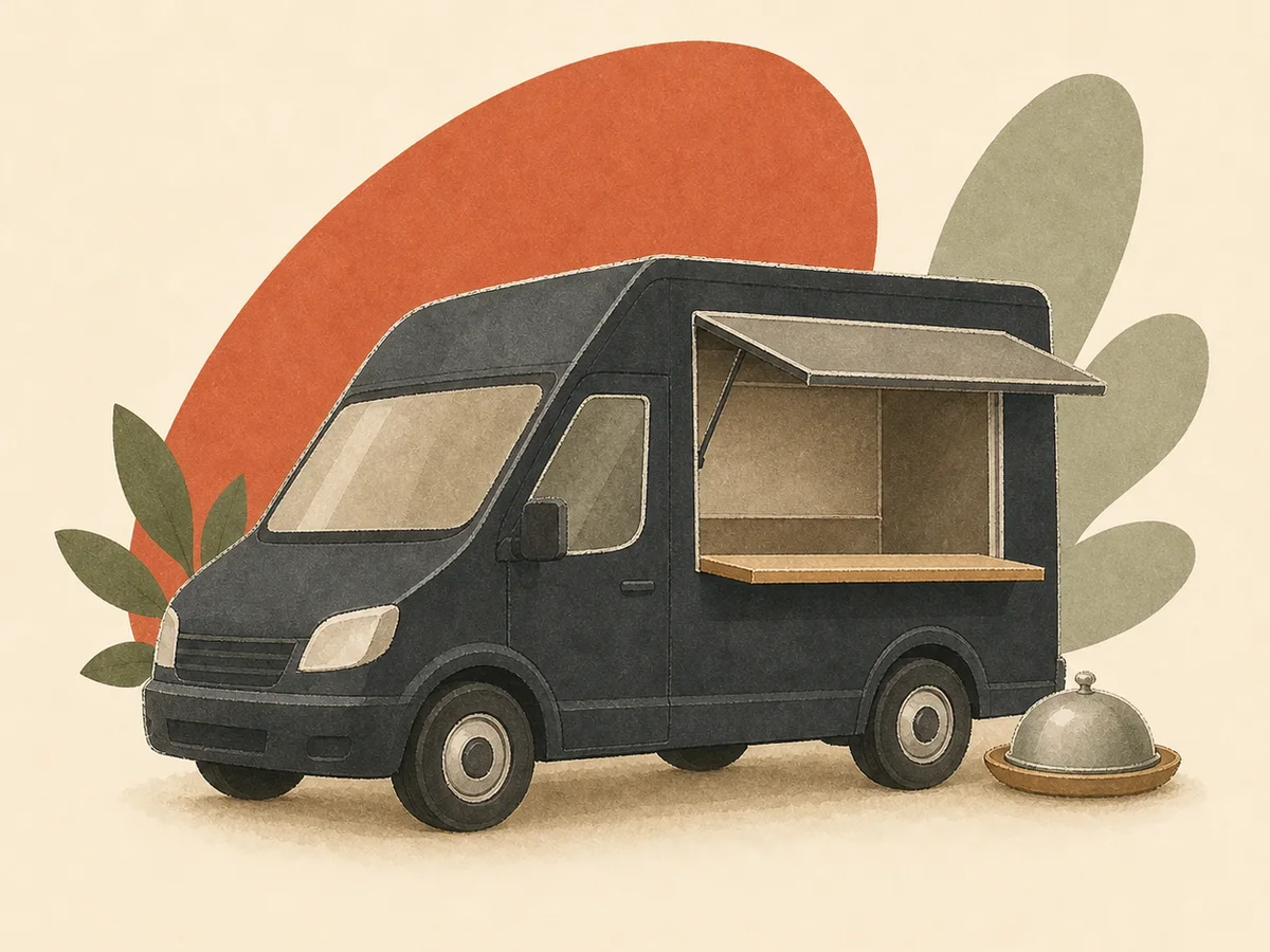 Catering van with an open serving window