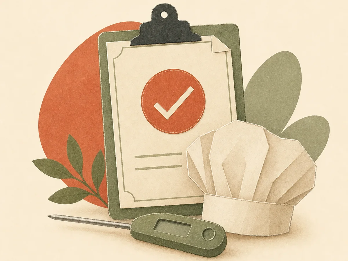 Food safety certificate with a chef hat and thermometer